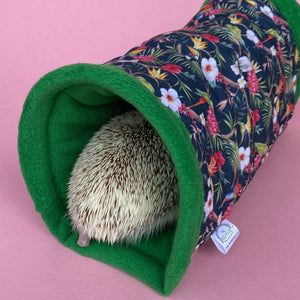 Tropical Jungle mini set. Tunnel, snuggle sack and toys. Fleece bedding. Hedgehog fleece tunnel and pouch.