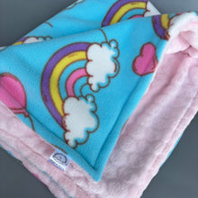 Load image into Gallery viewer, Pastel rainbows fleece and bubble fleece handling blankets for small pets.