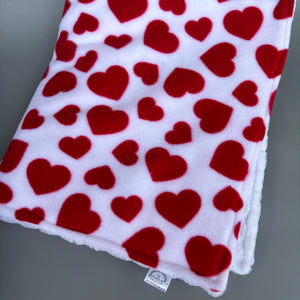 Love hearts and white bubble  fleece handling blankets for small pets.