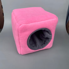 Load image into Gallery viewer, Fleece full cage set. Cube house, snuggle sack, tunnel cage set.