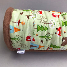 Load image into Gallery viewer, Camping animals mini set. Tunnel, snuggle sack and toys. Fleece bedding. Hedgehog fleece tunnel and pouch.