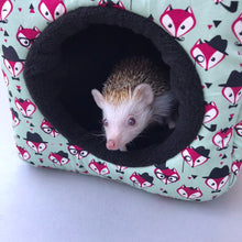 Load image into Gallery viewer, Dapper Mr Fox cosy cube house. Hedgehog and guinea pig cube house. Padded fleece lined house.
