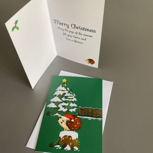 Pack of 6 hedgehog Christmas cards. Festive hedgehog cards.