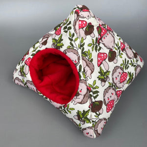 Cream Hedgehogs with Mushroom Hats full cage set. Tent house, snuggle sack, tunnel cage set for hedgehog or small pet.