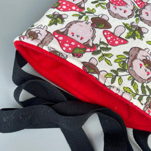 Cream Hedgehogs with Mushroom Hats hedgehogs padded bonding bag, carry bag for hedgehog. Fleece lined pet tote. Pet travel bag.