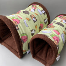Load image into Gallery viewer, Guinea pigs stay open tunnel. Padded fleece tunnel. Padded tunnel for guinea pigs.