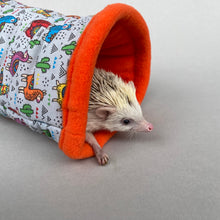 Load image into Gallery viewer, Drama Llama stay open padded fleece tunnel. Padded tunnel for hedgehogs and small pets.