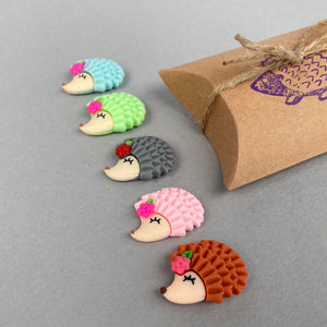 Set of five hedgehog magnets. Cute animal magnets, small fridge magnets.