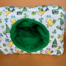 Load image into Gallery viewer, LARGE Irish gnome cosy bed. Cosy cube. Cuddle Cube. Snuggle house. Fleece hidey.