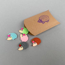 Load image into Gallery viewer, Set of five hedgehog magnets. Cute animal magnets, small fridge magnets.