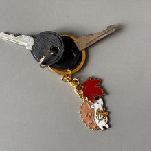 Load image into Gallery viewer, Autumn hedgehog keyring. Hedgehog key chain.