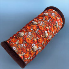 Load image into Gallery viewer, Autumn pumpkin stay open tunnel. Padded fleece tunnel for hedgehogs rats and small pets. Small pet cosy tunnel.