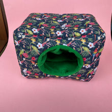 Load image into Gallery viewer, LARGE Tropical Jungle cosy bed. Cosy cube. Cuddle Cube. Snuggle house. Fleece hidey. Padded house for guinea pigs.