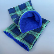 Load image into Gallery viewer, Tartan snuggle sack. Small animal sleeping bag. Fleece lined. Double fleece sleeping bag