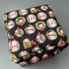 Load image into Gallery viewer, Christmas hedgehogs cosy cube house. Hedgehog and guinea pig cube house. Padded fleece lined house.