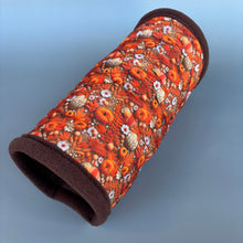 Load image into Gallery viewer, Autumn pumpkin stay open tunnel. Padded fleece tunnel for hedgehogs rats and small pets. Small pet cosy tunnel.