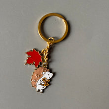 Load image into Gallery viewer, Autumn hedgehog keyring. Hedgehog key chain.