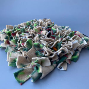 Fleece foraging mat for hedgehogs. Snuffle mat activity mat.