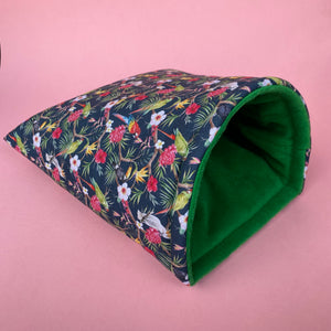 LARGE Tropical Jungle guinea pig cosy snuggle cave. Padded stay open snuggle sack. Fleece pet bed. Stay open padded cave.