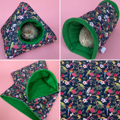 Tropical Jungle full cage set. Tent house, snuggle sack, tunnel cage set for hedgehog or small pet.