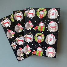 Load image into Gallery viewer, Pack of 6 hedgehogs Christmas cards. Festive hedgehog cards.