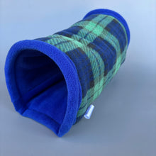 Load image into Gallery viewer, Tartan mini set. Tunnel, snuggle sack and toys. Hedgehog fleece tunnel and pouch.