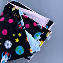Load image into Gallery viewer, Outer space fleece bubble fleece handling blankets for small pets.