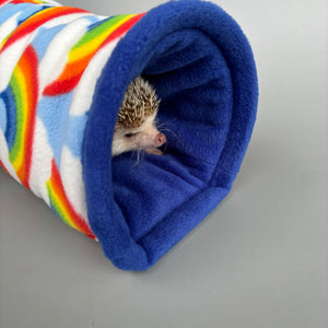Rainbows mini set. Tunnel, snuggle sack and toys. Hedgehog fleece bedding.