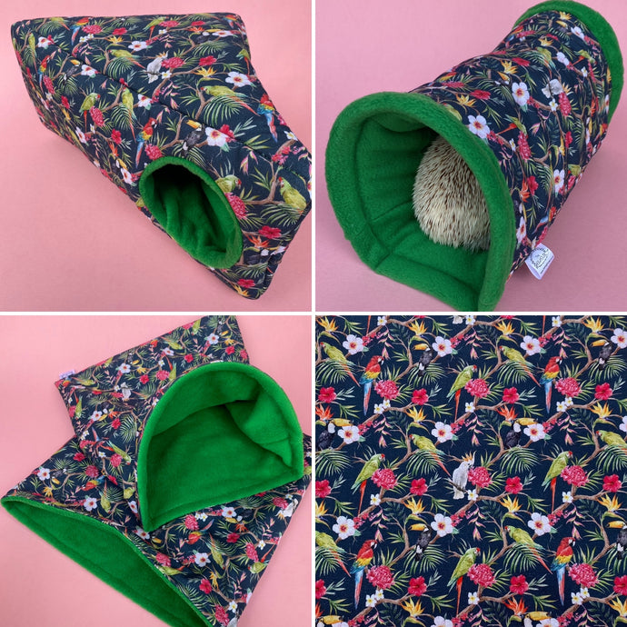 Tropical Jungle full cage set. Corner house, snuggle sack, tunnel cage set for hedgehog or small pet.