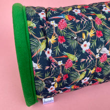 Load image into Gallery viewer, LARGE Tropical Jungle guinea pigs stay open tunnel. Padded fleece tunnel. Padded tunnel for guinea pigs.