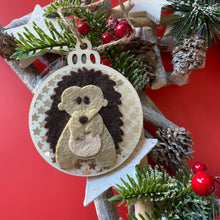 Load image into Gallery viewer, Hedgehog Christmas tree decorations. Single or set of four Christmas tree decorations.