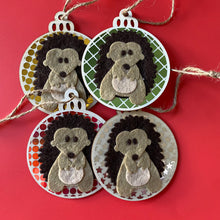 Load image into Gallery viewer, Hedgehog Christmas tree decorations. Single or set of four Christmas tree decorations.