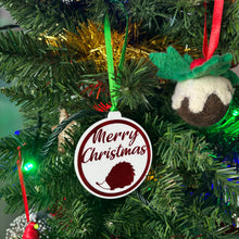 Load image into Gallery viewer, Merry Christmas tree decoration. Hedgehog Christmas tree decoration.