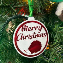 Load image into Gallery viewer, Merry Christmas tree decoration. Hedgehog Christmas tree decoration.