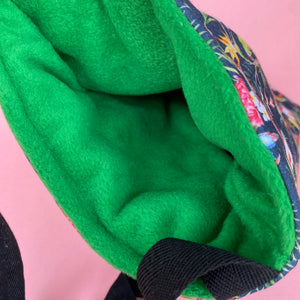 Tropical Jungle padded bonding bag, carry bag for hedgehog. Fleece lined pet tote. Pet travel bag.