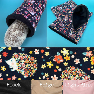 Flower hedgehogs mini set. Tunnel, snuggle sack and toys. Fleece bedding. Hedgehog fleece tunnel and pouch.