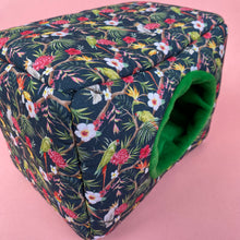 Load image into Gallery viewer, LARGE Tropical Jungle cosy bed. Cosy cube. Cuddle Cube. Snuggle house. Fleece hidey. Padded house for guinea pigs.