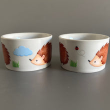 Load image into Gallery viewer, Deep edge ceramic hedgehog food and water bowls.