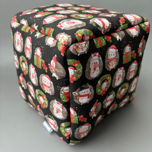 Christmas hedgehogs cosy cube house. Hedgehog and guinea pig cube house. Padded fleece lined house.