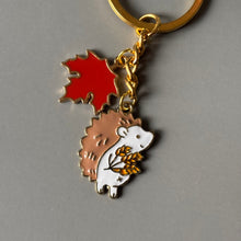 Load image into Gallery viewer, Autumn hedgehog keyring. Hedgehog key chain.