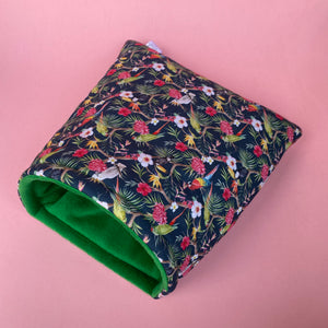 LARGE Tropical Jungle guinea pig cosy snuggle cave. Padded stay open snuggle sack. Fleece pet bed. Stay open padded cave.