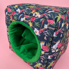 Load image into Gallery viewer, Tropical Jungle full cage set. Cube house, snuggle sack, tunnel cage set for hedgehog or small pet.