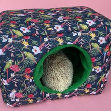 Load image into Gallery viewer, LARGE Tropical Jungle cosy bed. Cosy cube. Cuddle Cube. Snuggle house. Fleece hidey. Padded house for guinea pigs.