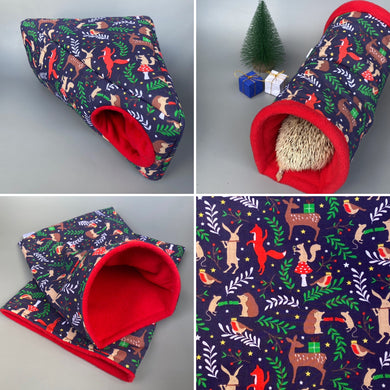 Navy festive party animals full cage set. Corner house, snuggle sack, tunnel set.