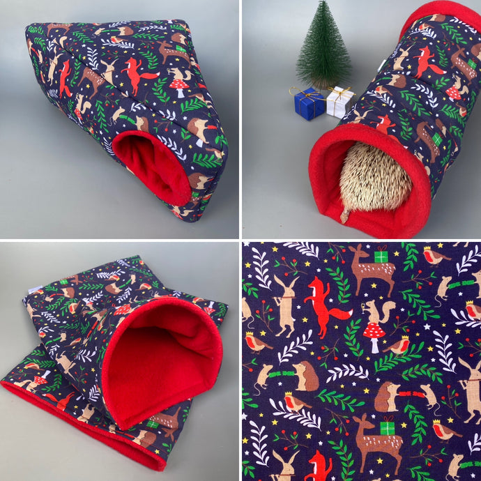 Navy festive party animals full cage set. Corner house, snuggle sack, tunnel set.