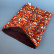 Load image into Gallery viewer, Autumn pumpkin snuggle sack, snuggle pouch, sleeping bag for hedgehog and small guinea pigs.