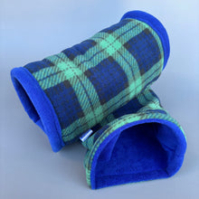 Load image into Gallery viewer, Tartan mini set. Tunnel, snuggle sack and toys. Hedgehog fleece tunnel and pouch.