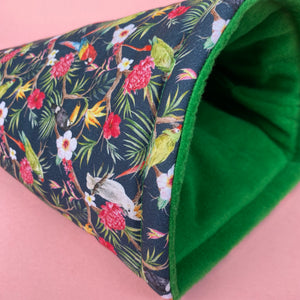 LARGE Tropical Jungle guinea pig cosy snuggle cave. Padded stay open snuggle sack. Fleece pet bed. Stay open padded cave.