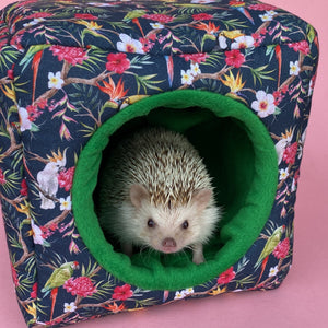 Tropical Jungle full cage set. Cube house, snuggle sack, tunnel cage set for hedgehog or small pet.