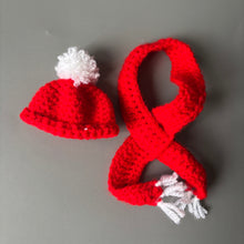Load image into Gallery viewer, Mini hat and scarf. Winter mini hat and scarf photo props.